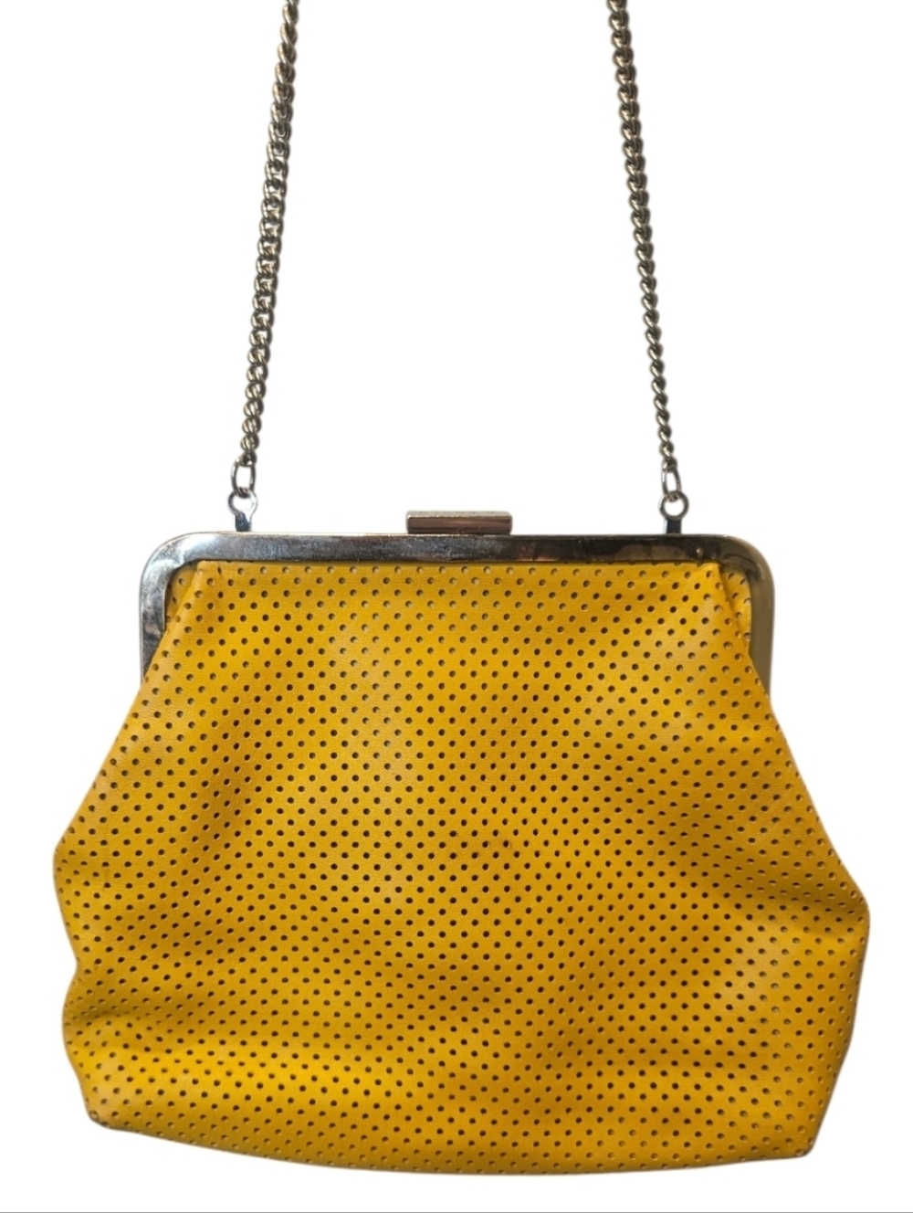 CLARE V | Yellow Perforated Leather Frame Bag Crossbody Shoulder Bag - Picture 3 of 8